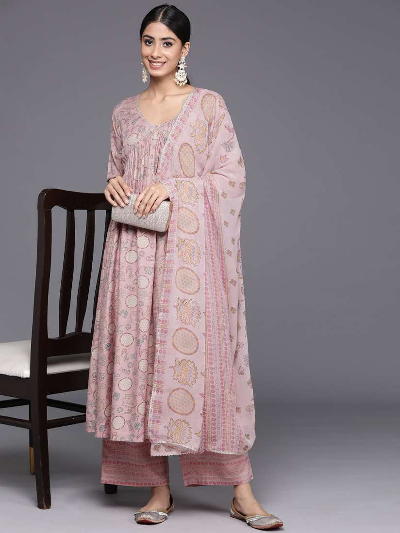 Buy Libas Women Floral Printed Pleated Gotta Patti Kurta With Trousers With Dupatta Kurta Sets for Women 22925968 Myntra