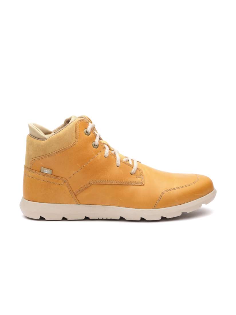 Buy CAT Men Mustard Yellow Solid Leather Mid Top Flat Boots Boots for Men 2292930 Myntra