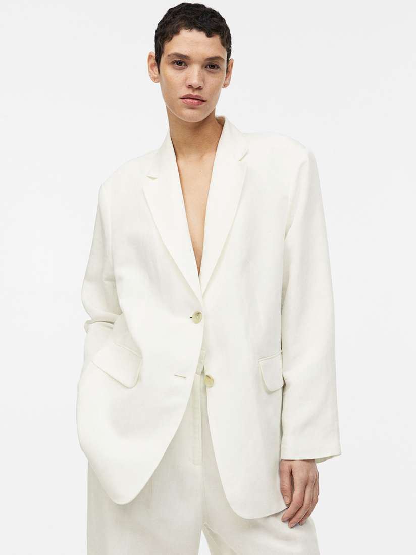 Buy H M Oversized Linen Blend Blazer Blazers for Women 22929484 Myntra