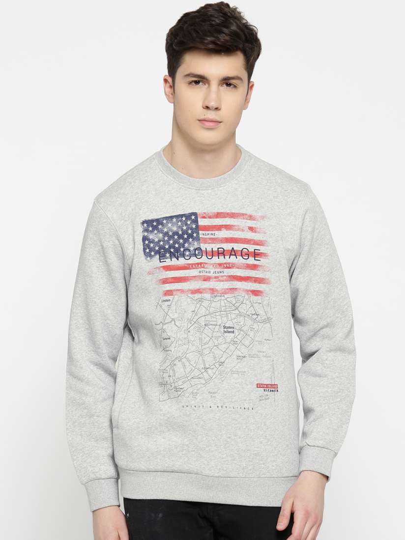 Buy Octave Men Grey Melange Printed Sweatshirt Sweatshirts for Men 2293475 Myntra