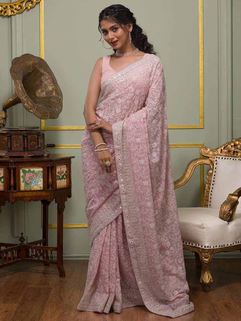 Buy Koskii Floral Chikankari Poly Georgette Saree With Blouse Piece Sarees for Women 22938010 Myntra
