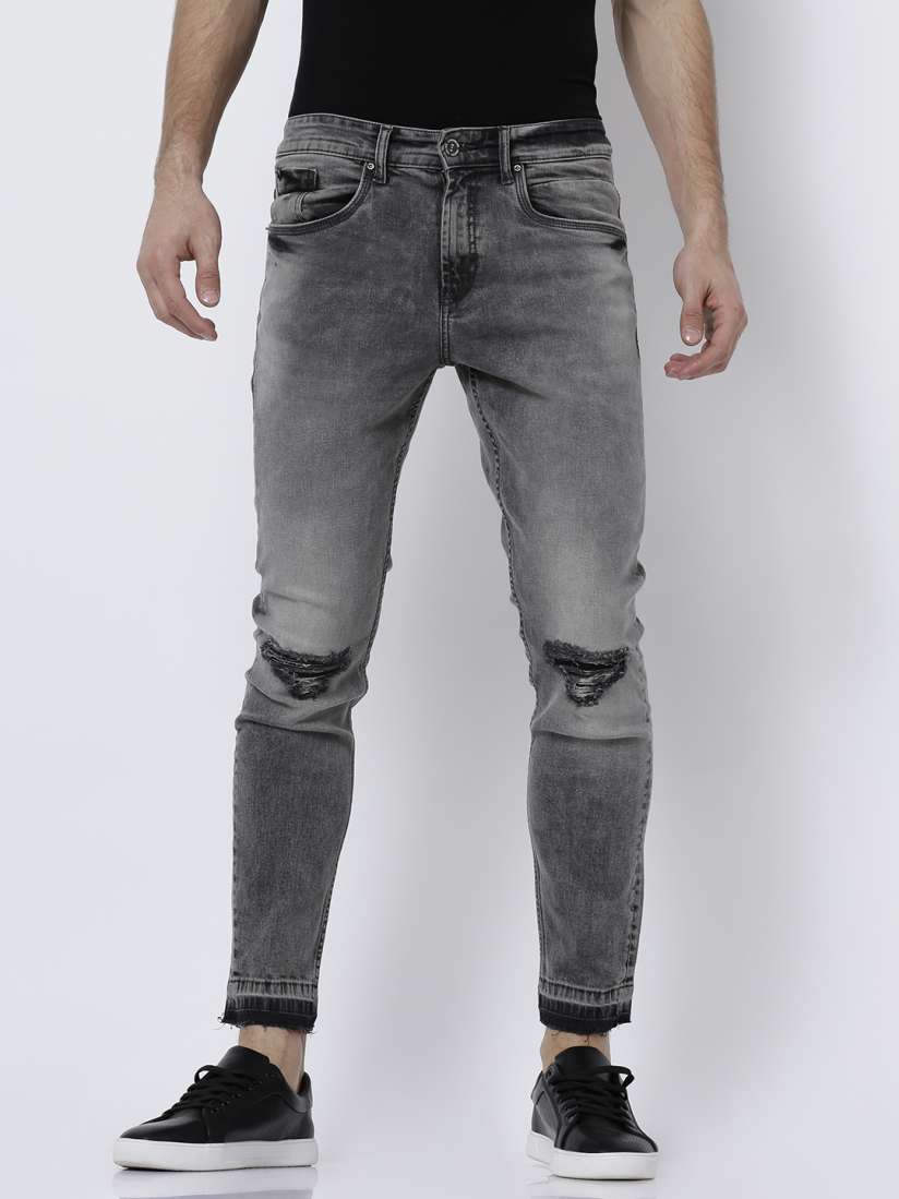 Buy LOCOMOTIVE Men Grey Tapered Fit Mid Rise Mildly Distressed Stretchable Jeans Jeans for Men 2293893 Myntra