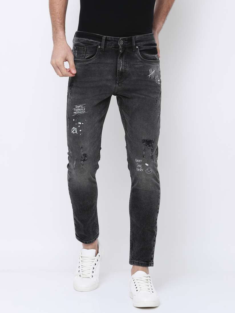 Buy LOCOMOTIVE Men Charcoal Tapered Fit Mid Rise Mildly Distressed Stretchable Jeans Jeans for Men 2293899 Myntra