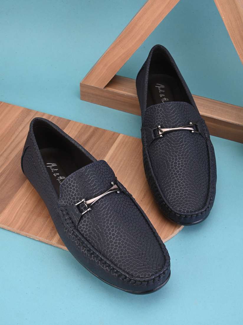 Buy Mast Harbour Men Navy Blue Embellished Textured Lightweight Padded Horsebit Loafers Casual Shoes for Men 22943696 Myntra