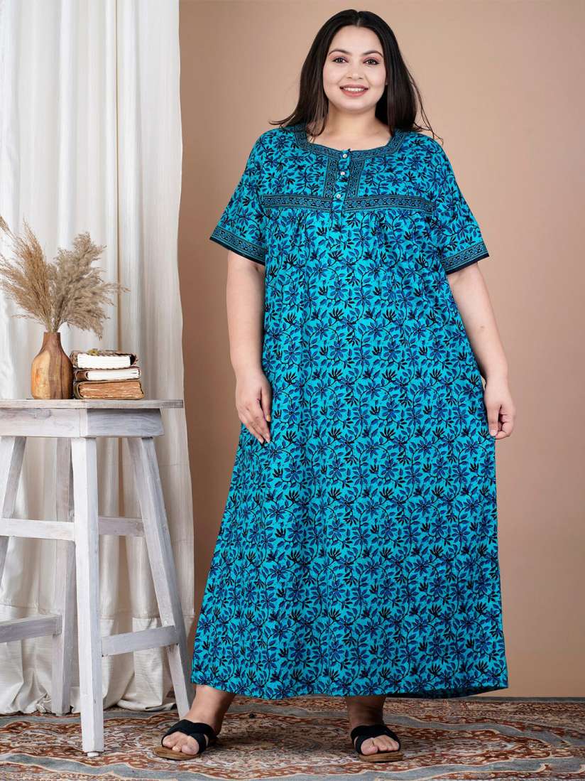 Buy SP DESIGNS Plus Size Floral Printed Pure Cotton Maxi Nightdress Nightdress for Women 22944980 Myntra