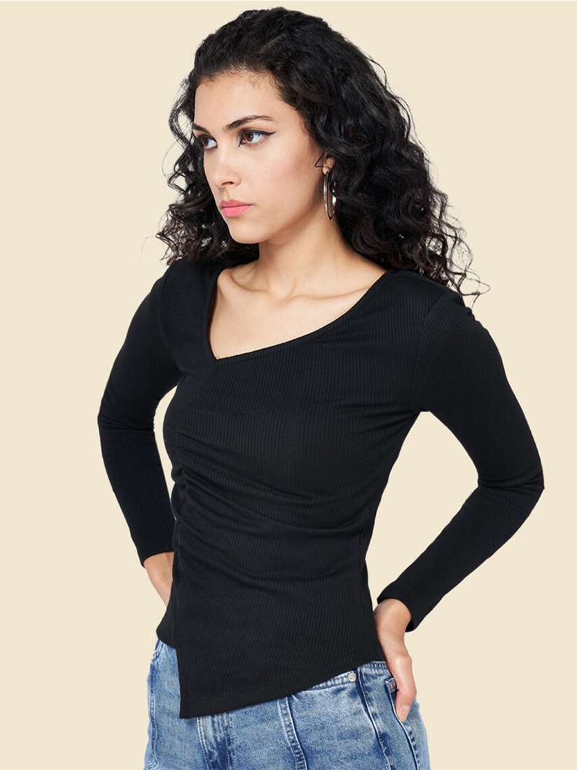 Buy SF JEANS by Pantaloons V Neck Gathered Fitted Top Tops for Women 22949818 Myntra