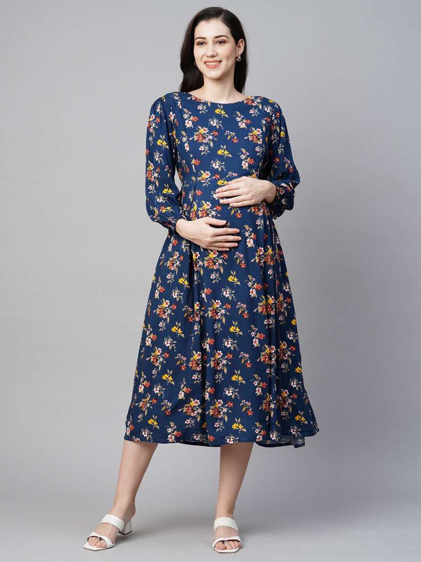 Buy MomToBe Floral Printed Maternity A Line Midi Sustainable Dress Dresses for Women 22963318 Myntra
