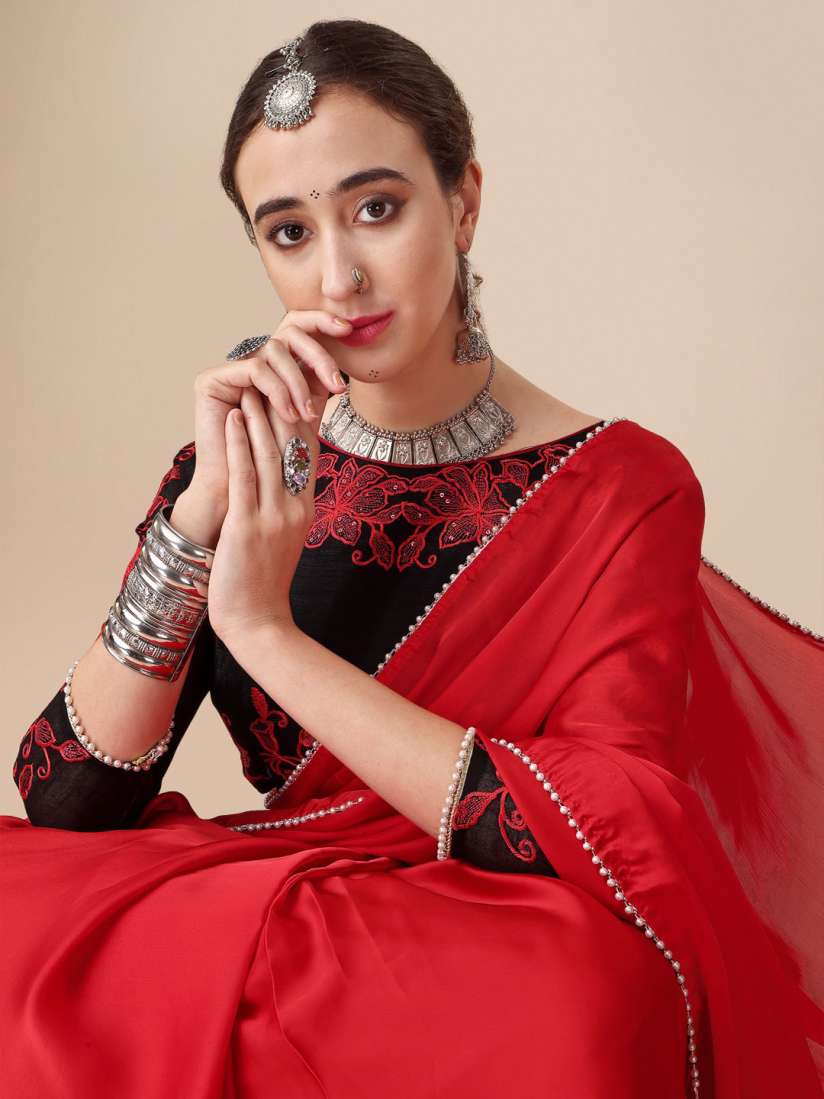 Myntra red saree cheap