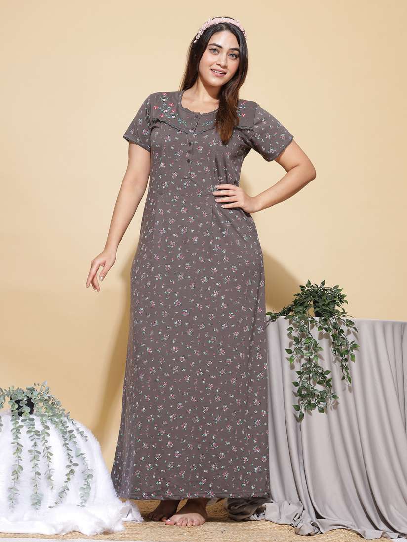 Buy 9shines Label Floral Printed Maxi Nightdress Nightdress for Women 22969040 Myntra