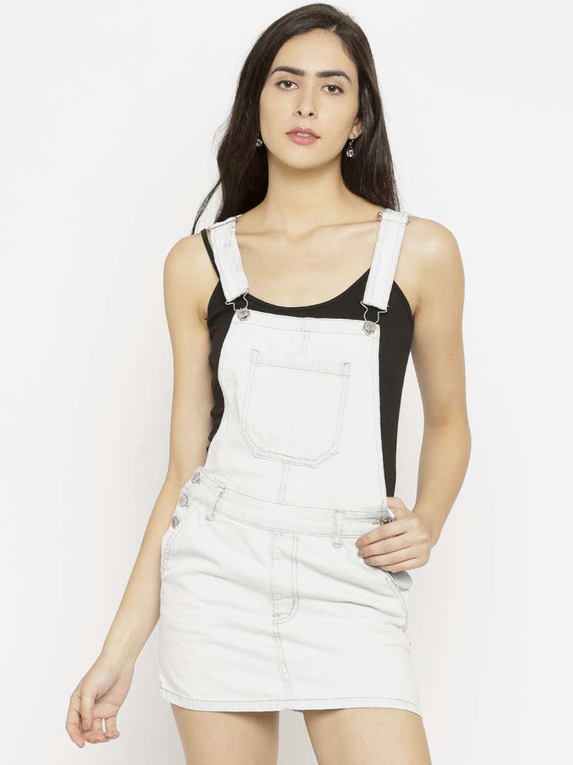 Buy FOREVER 21 Women White Denim Pinafore Dress Dresses for Women 2297129 Myntra