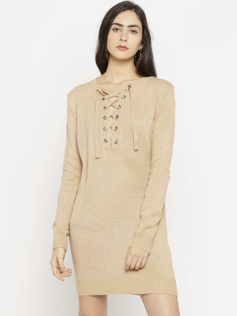Buy FOREVER 21 Women Beige Solid Sweater Dress Dresses for Women 2297145 Myntra