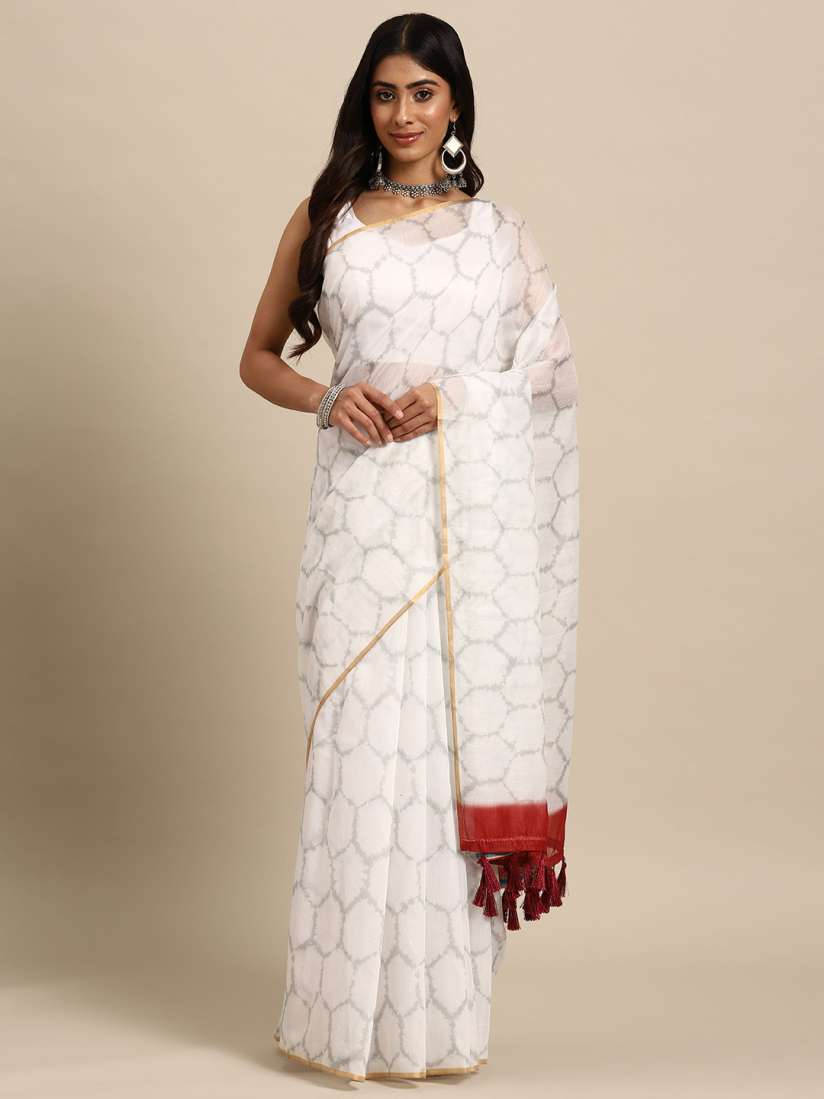 Myntra white saree shop