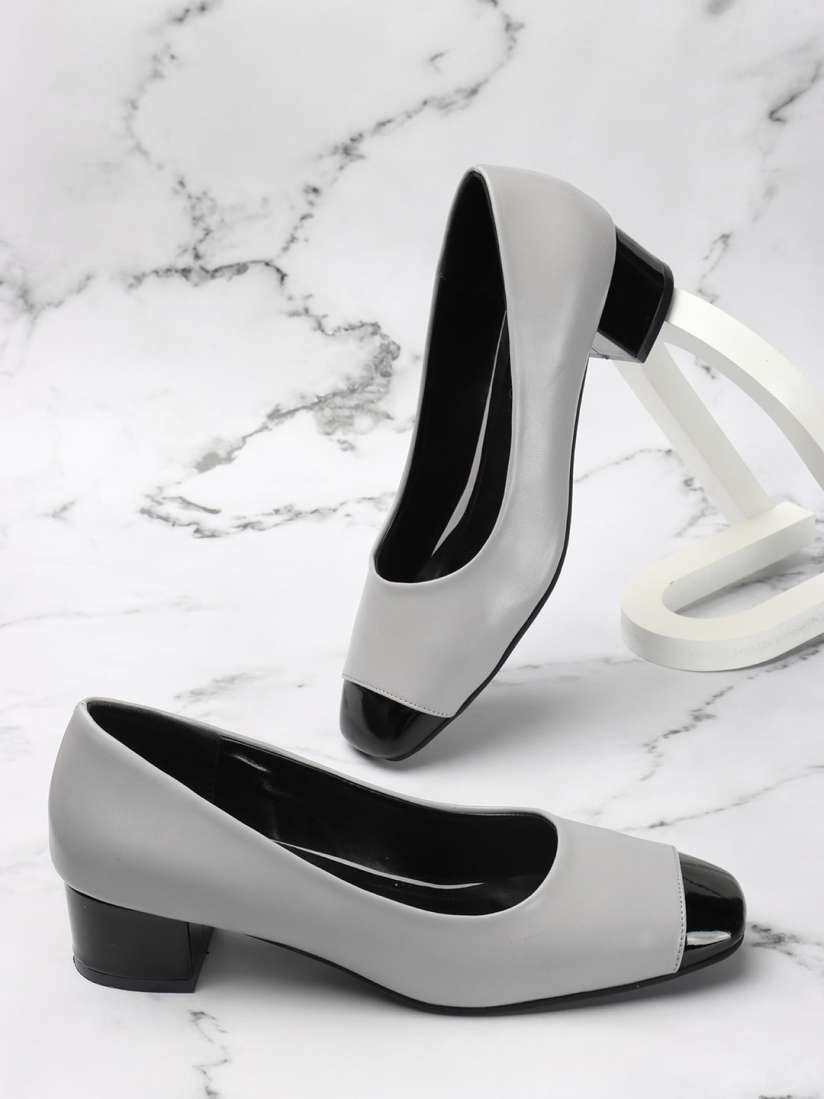 Buy DressBerry Grey And Black Colourblocked Block Heel Pumps Heels for Women 22993954 Myntra