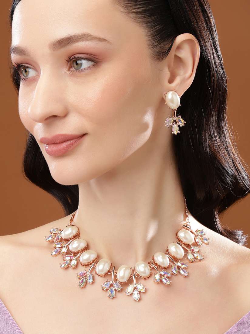 Buy Estele Rose Gold Plated Fascinating Necklace Set with Pearls Jewellery Set for Women 23002252 Myntra