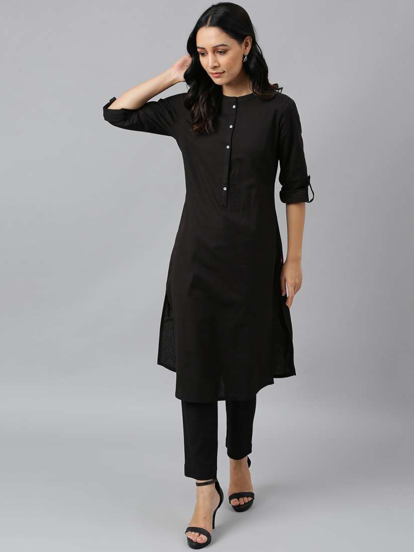 Buy W Black Mandarin Collar Roll Up Sleeves Pathani Kurta Kurtas for Women 23002436 Myntra