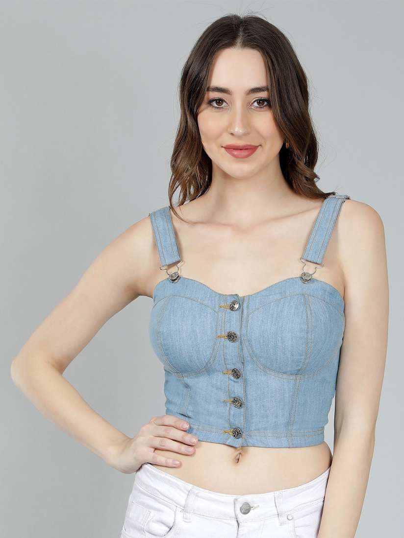 Denim bralette crop top store