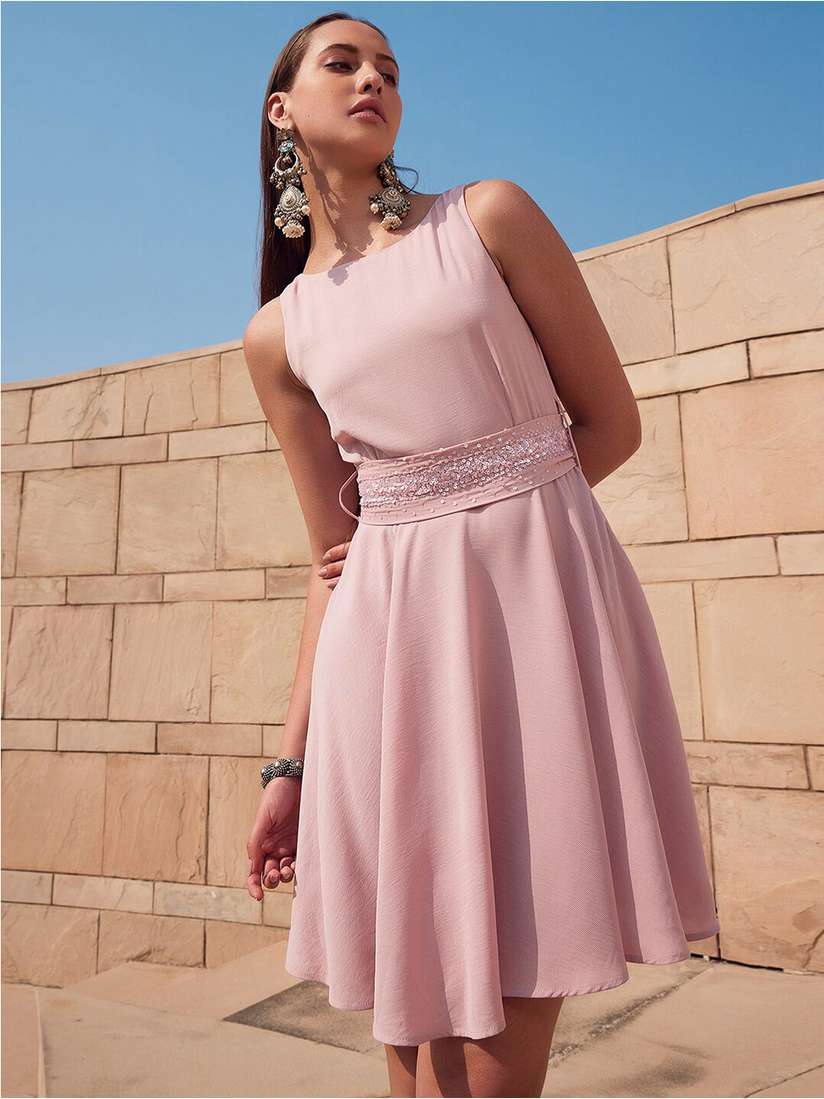 Buy FabAlley X Siddarth Pink Crepe Fit \u0026 Flare Dress - Dresses for Women  23021942 | Myntra