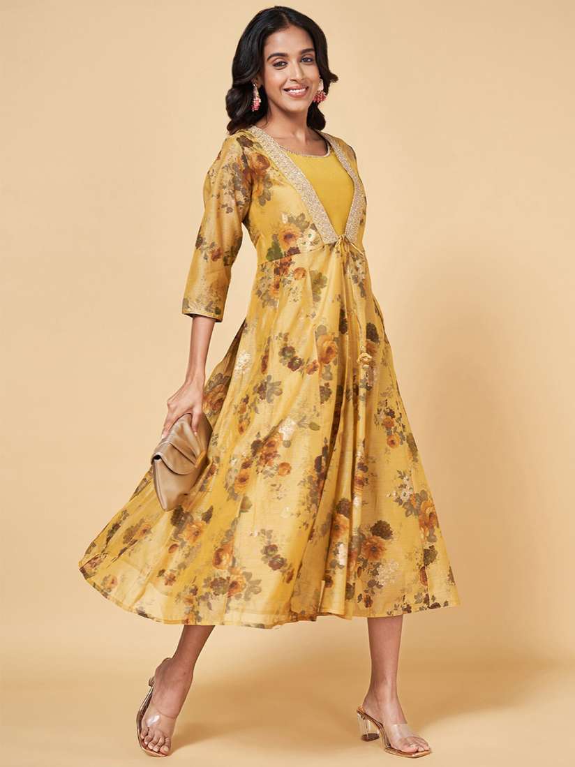Buy RANGMANCH BY PANTALOONS Floral Printed Embellished A Line Midi Ethnic Dress Ethnic Dresses for Women 23031132 Myntra