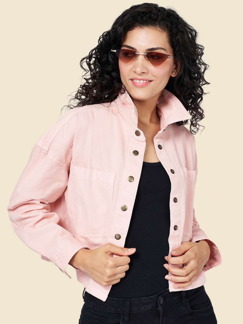 Pink shirt with denim jacket store