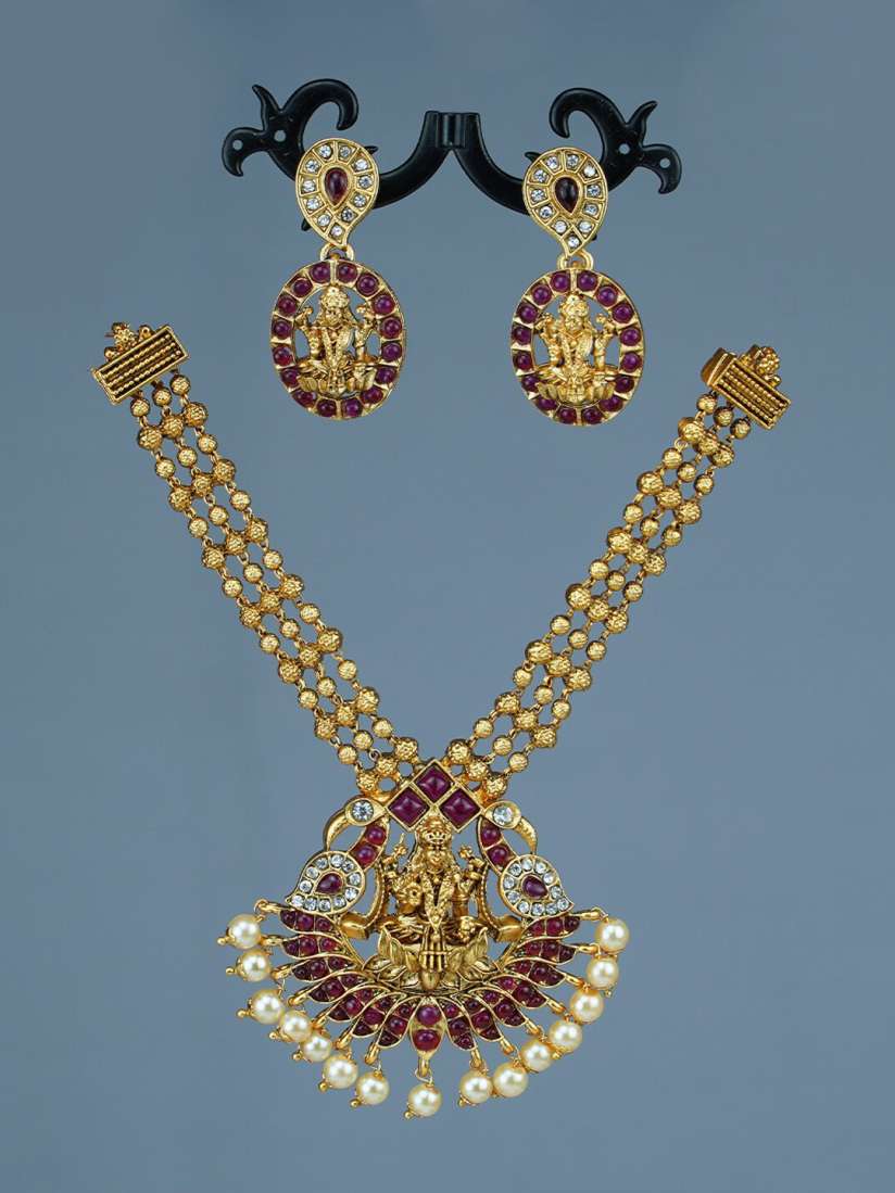 Buy Diksha collection Gold Plated Stone Studded Beaded Matte Finish Jewellery Set Jewellery Set for Women 23035696 Myntra