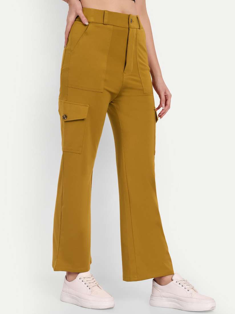 Buy Next One Women Mustard Yellow Smart Straight Fit High Rise Easy Wash Trousers Trousers for Women 23039686 Myntra