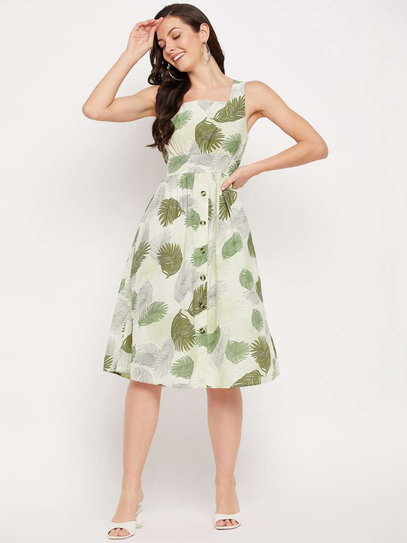 Buy Madame Green Floral Print Fit Flare Dress Dresses for Women 23043498 Myntra
