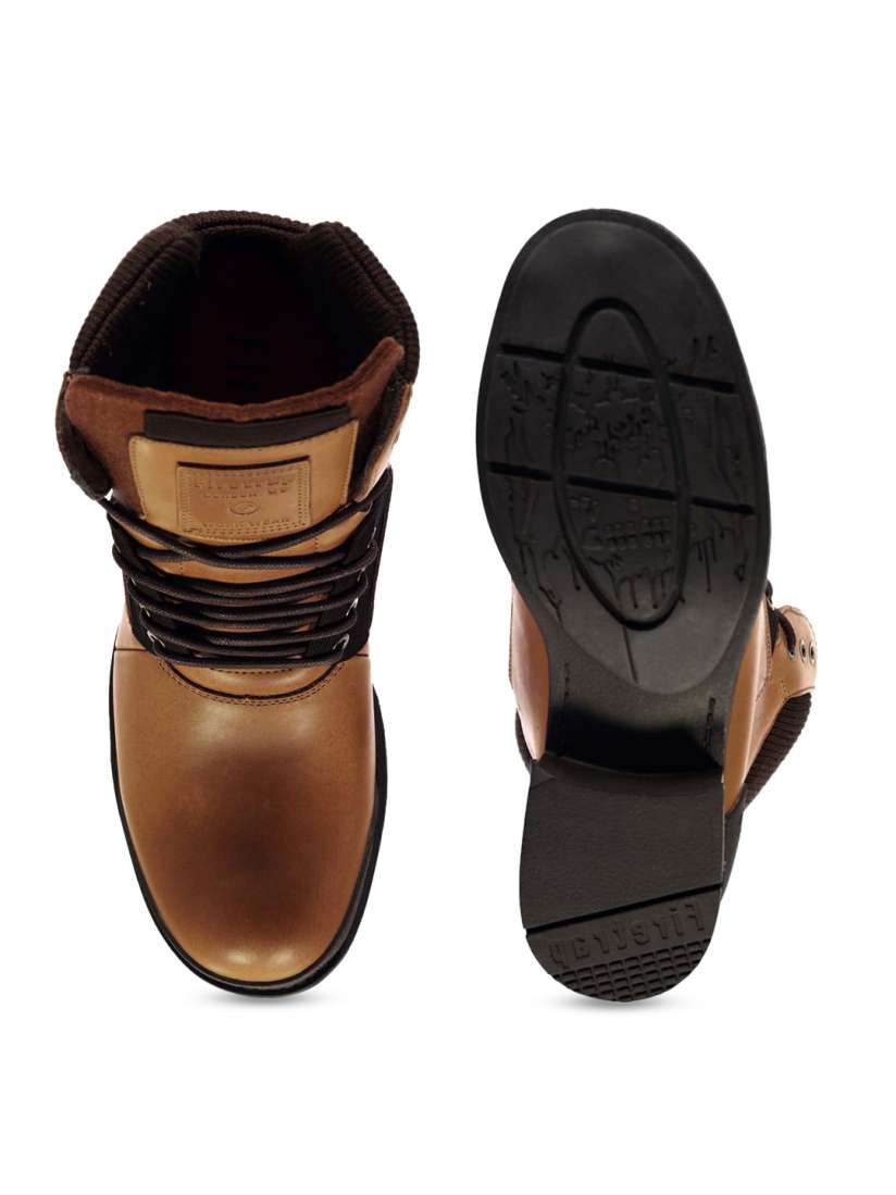 Buy Firetrap Men Tan Solid Leather High Top Flat Leather Boots Casual Shoes for Men 2304749 Myntra