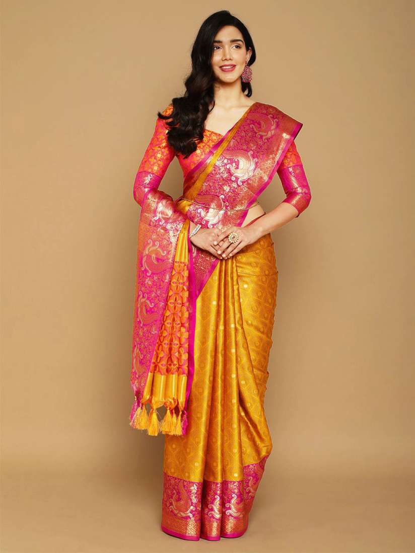 Buy VILLAGIUS Ethnic Motifs Woven Design Silk Cotton Mysore Silk Saree Sarees for Women 23047902 Myntra