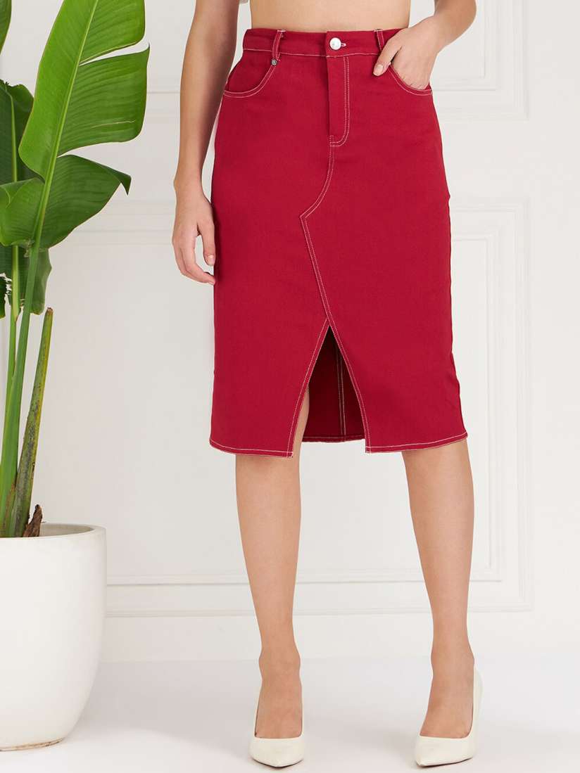 Maroon denim skirt clearance