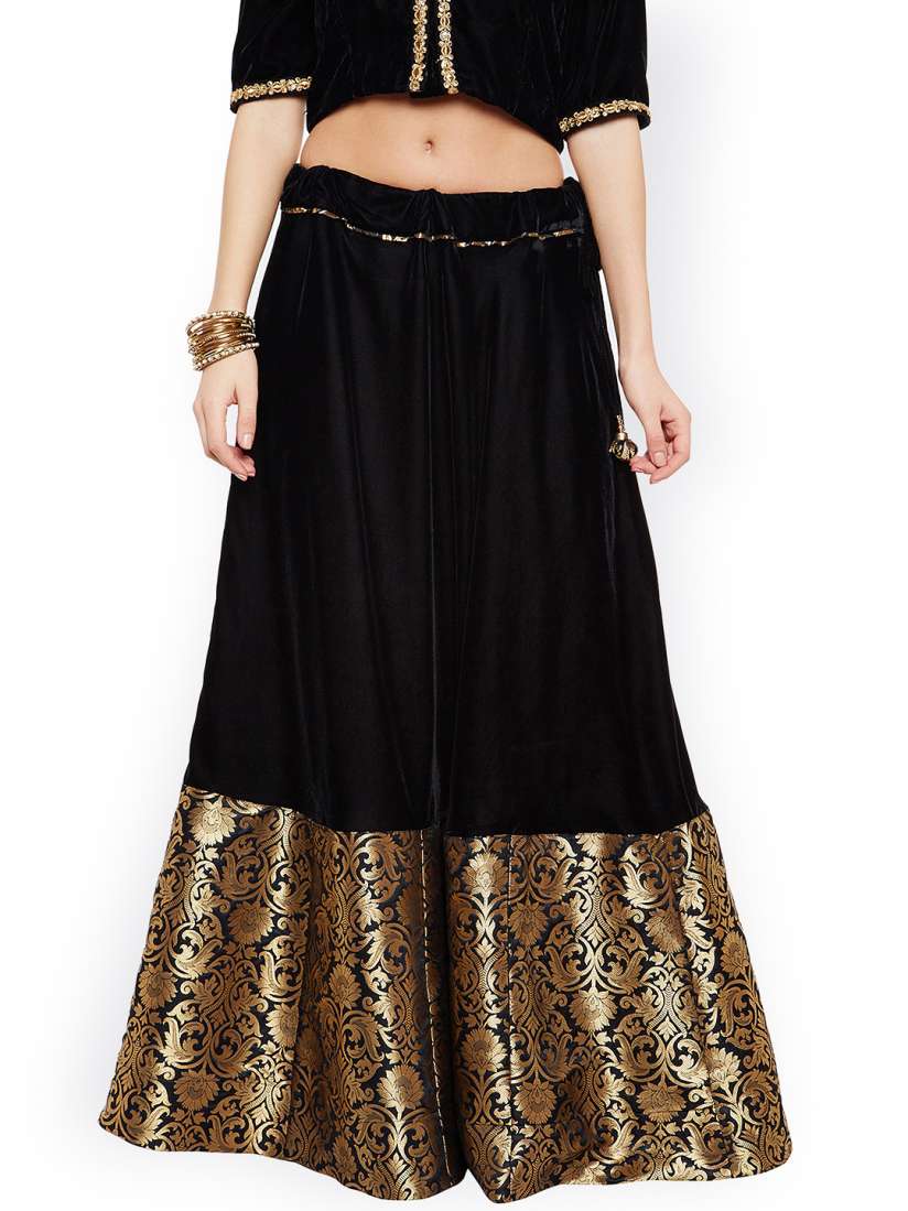 Buy Studio Rasa Black Printed Velvet Faux Brocade Maxi A Line Skirt Skirts for Women 2304846 Myntra