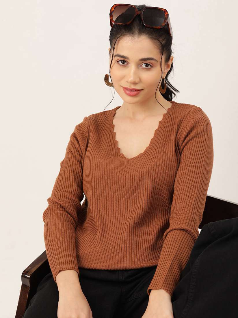 Buy DressBerry Women V Neck Ribbed Pullover Sweaters for Women 23054626 Myntra
