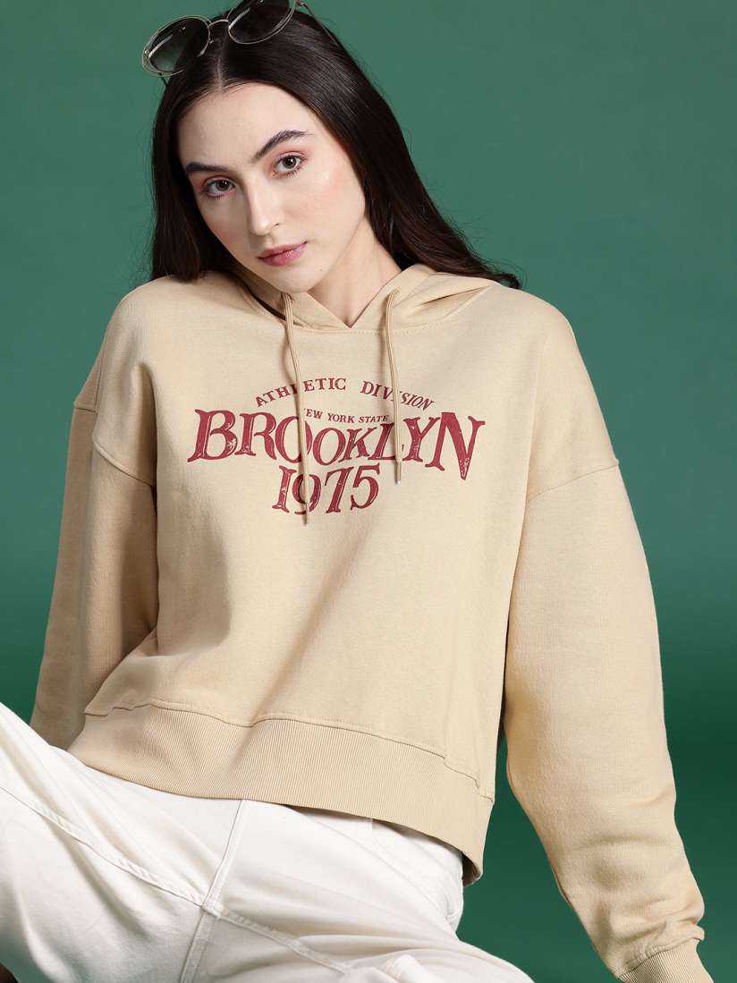 Buy DressBerry Drop Shoulder Sleeves Printed Hooded Sweatshirt Sweatshirts for Women 23054738 Myntra