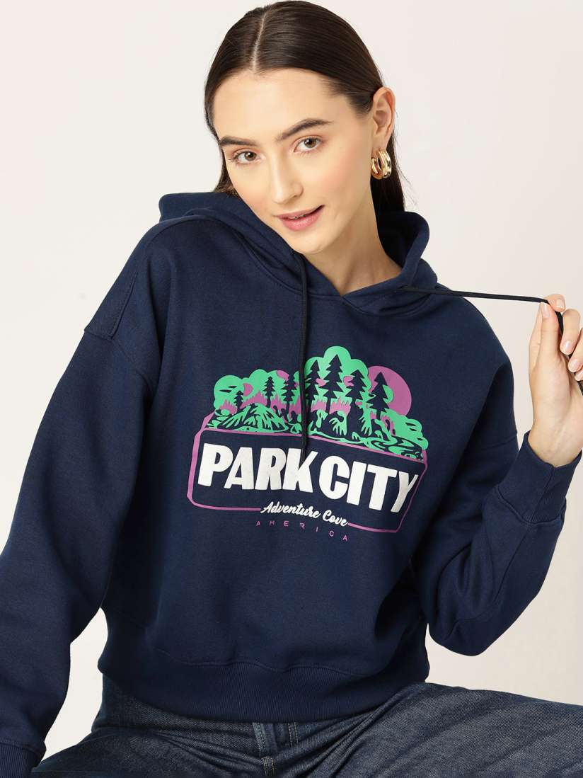 Buy DressBerry Printed Drop Shoulder Hooded Sweatshirt Sweatshirts for Women 23054960 Myntra