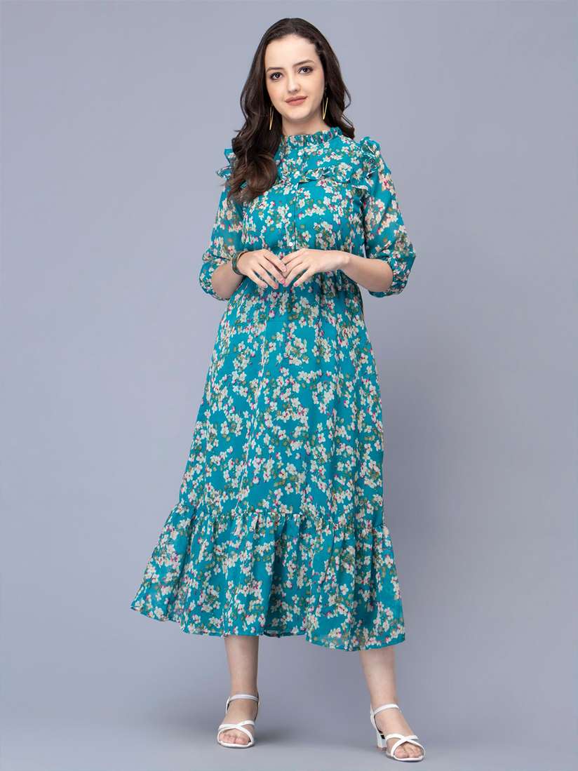 Floral Dress High Neckline Midi Dress Sipsew Floral Printed High