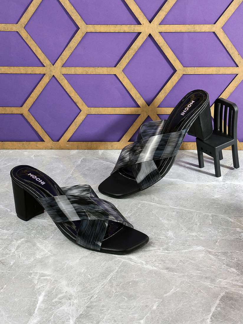 Buy Mochi Textured Open Back Block Heels Heels for Women 23060536 Myntra