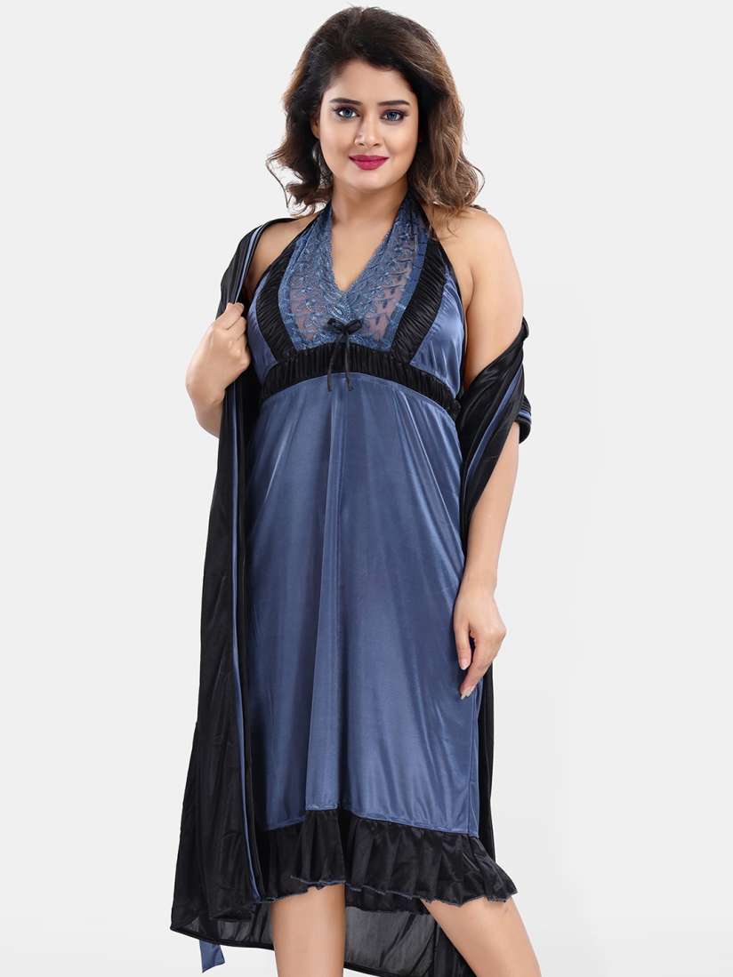 Buy Be You Satin Wrap Nightdress With Robe Nightdress for Women 23065572 Myntra