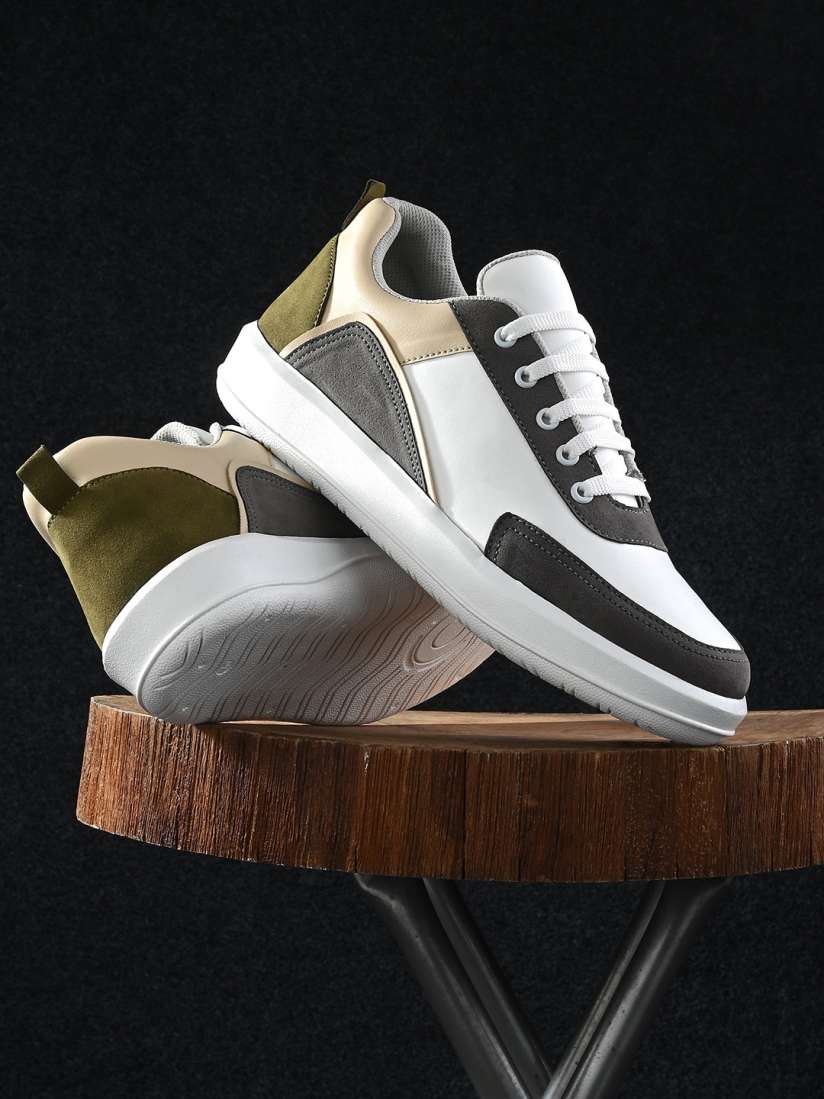 White shoes olive green top
