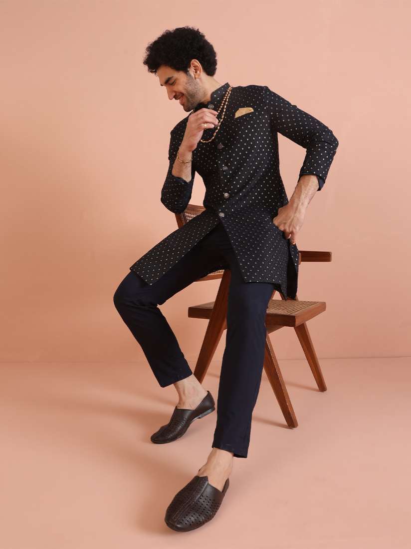 Buy KISAH Men Ethnic Motifs Woven Design Pure Cotton Indowestern Sherwani With Trouser Sherwani for Men 23066602 Myntra