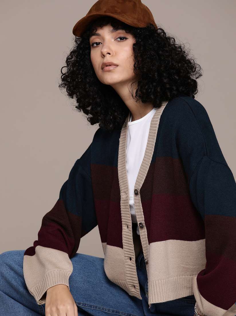 Buy The Roadster Lifestyle Co. Colourblocked Cardigan Sweaters for Women 23070814 Myntra