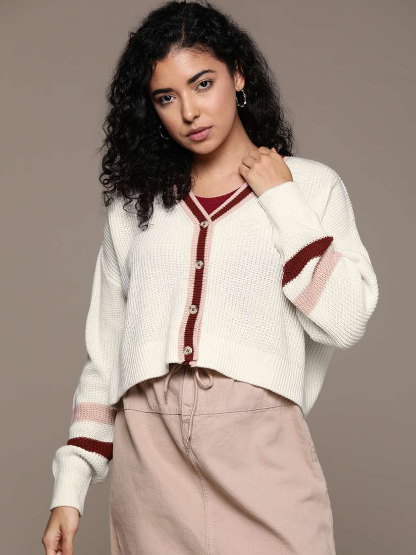 Buy The Roadster Lifestyle Co. Contrast Tipping Cardigan Sweaters for Women 23070898 Myntra