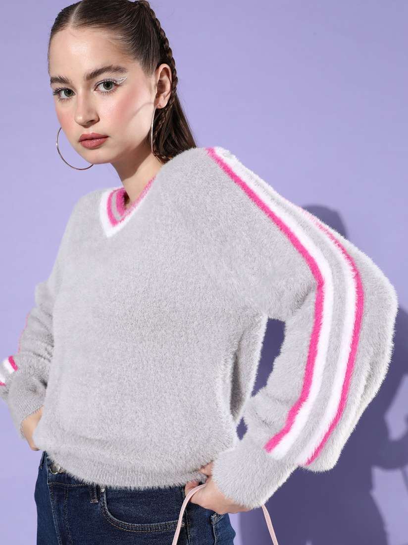 Buy The Roadster Life Co. Solid Pullover Sweater with Fuzzy Detail Sweaters for Women 23071046 Myntra