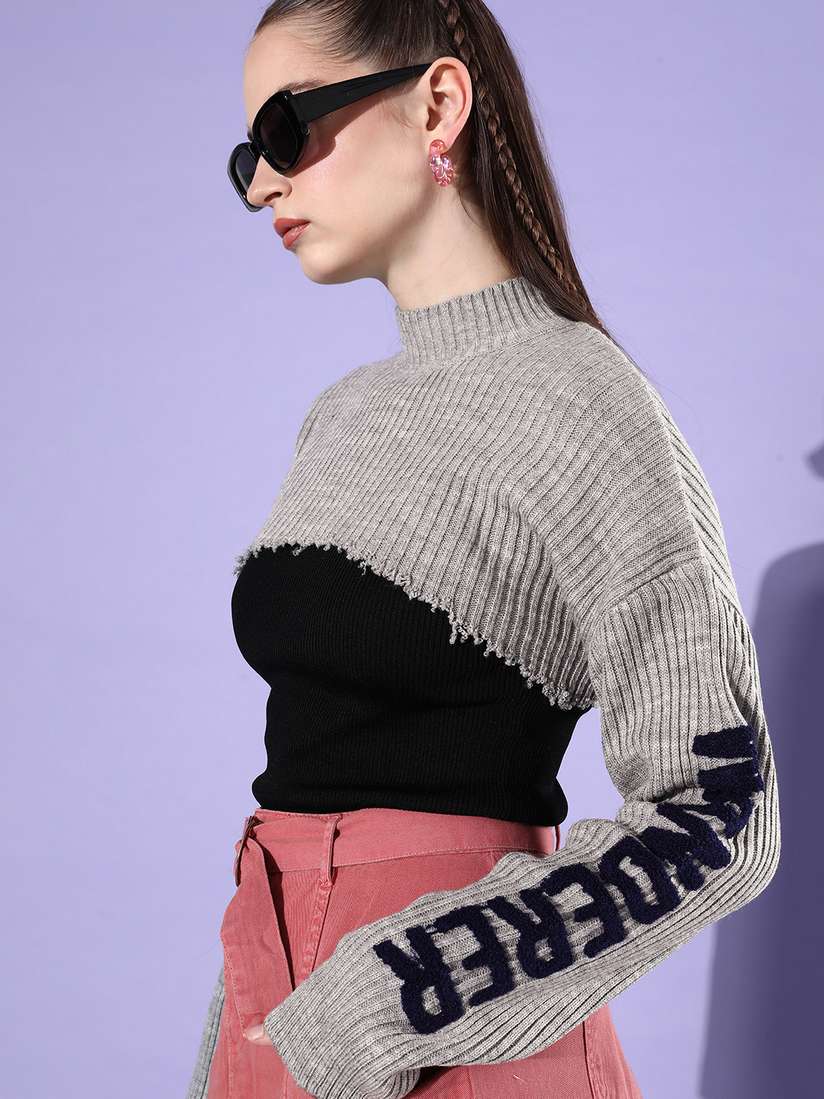 Buy The Roadster Life High-Neck Super Cropped Ribbed Pullover