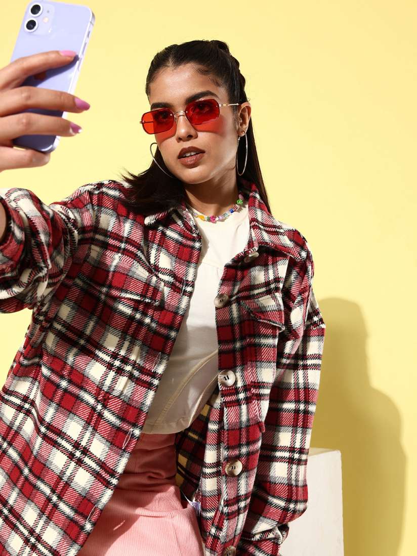 Nike gingham check track jacket in red online