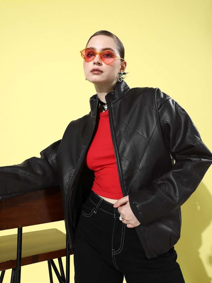 Buy The Roadster Lifestyle Co. Faux Leather Jacket Jackets for Women 23071220 Myntra