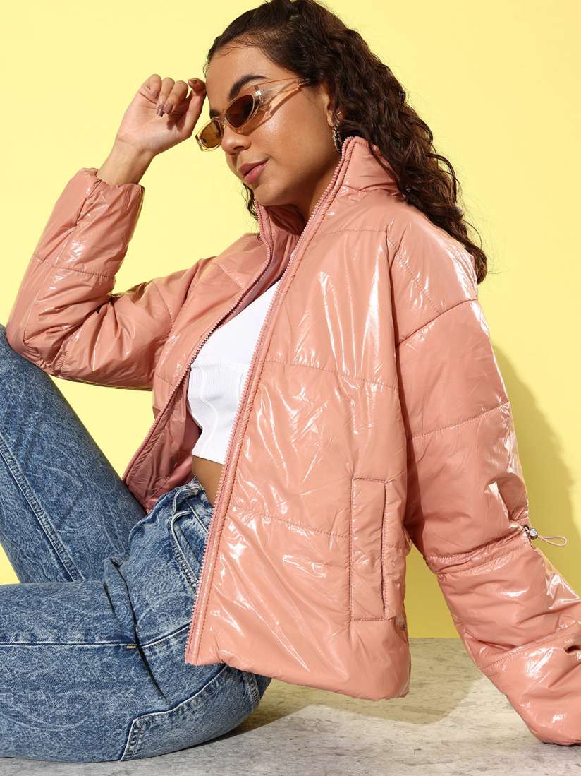 Womens shiny puffer jacket best sale