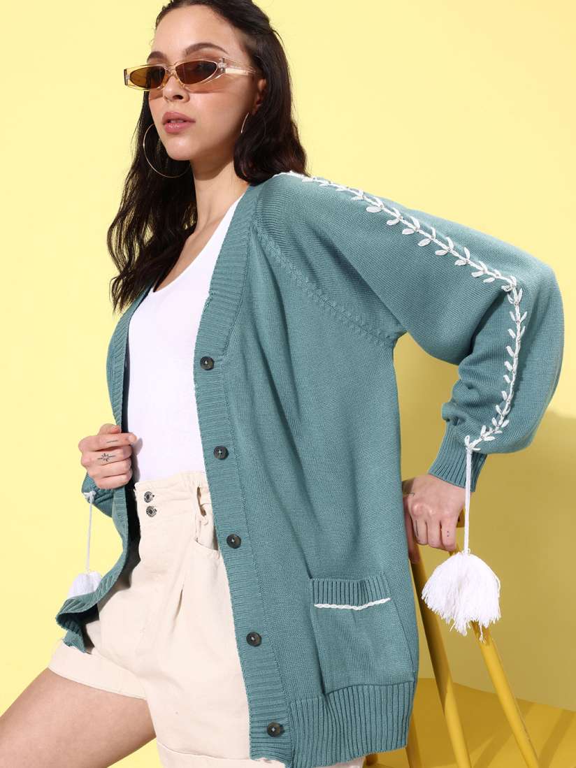 Embroidered long cardigan online