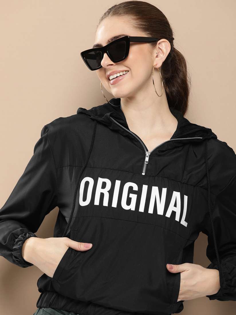 Buy HERE NOW Typography Printed Hooded Sporty Jacket Jackets for Women 23072210 Myntra
