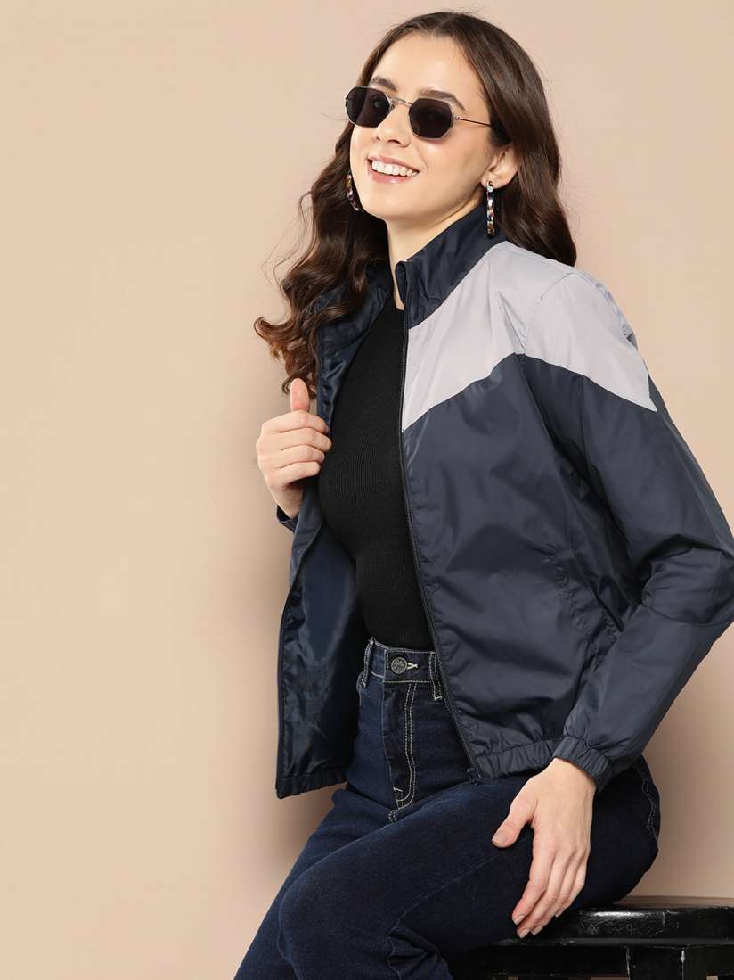Buy HERE NOW Colourblocked Bomber Jacket Jackets for Women 23072232 Myntra