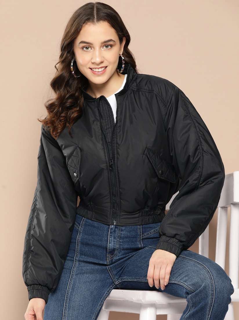 Buy HERE NOW Solid Bomber Jacket Jackets for Women 23072258 Myntra