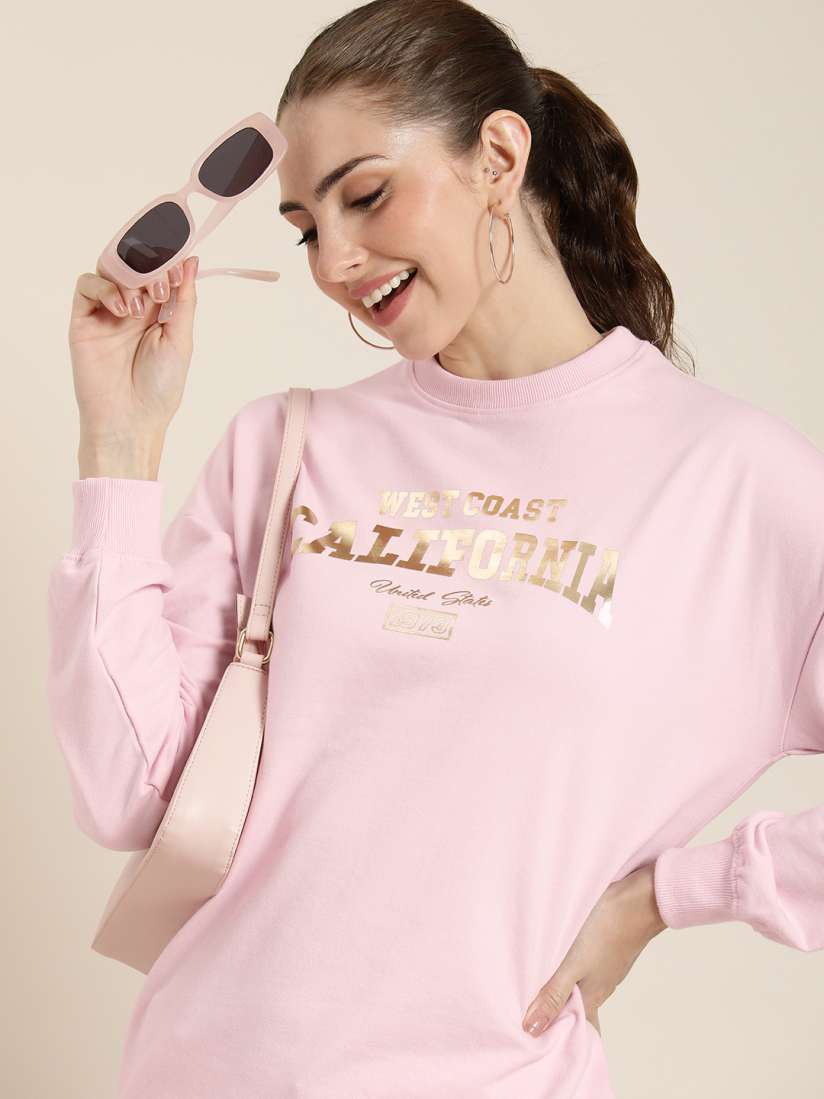 Buy HERE NOW Typography Printed Round Neck Sweatshirt Sweatshirts for Women 23072372 Myntra